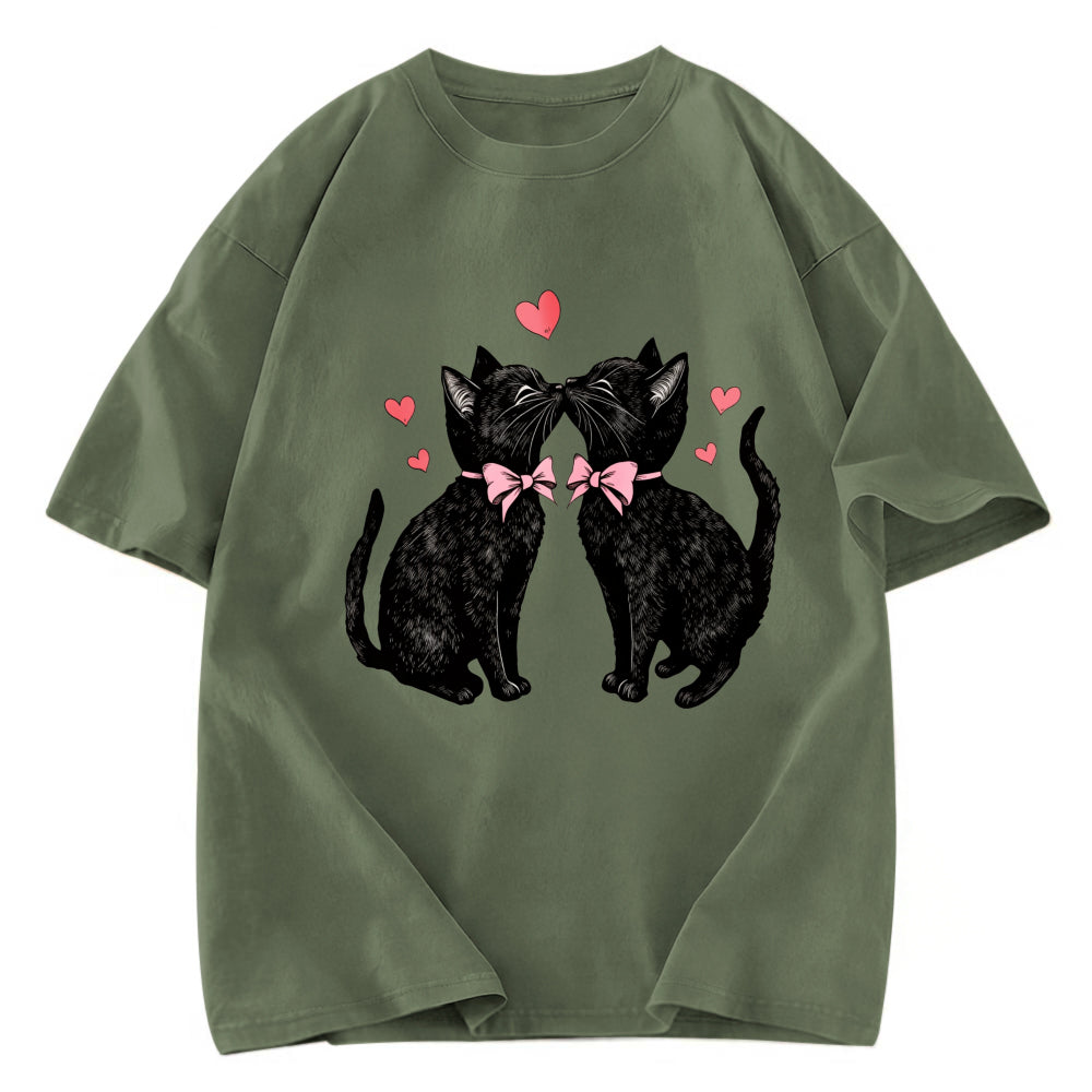 Tokyosol Cute Kissing Cat Washed T-Shirt