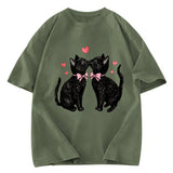 Tokyosol Cute Kissing Cat Washed T-Shirt