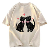 Tokyosol Cute Kissing Cat Washed T-Shirt