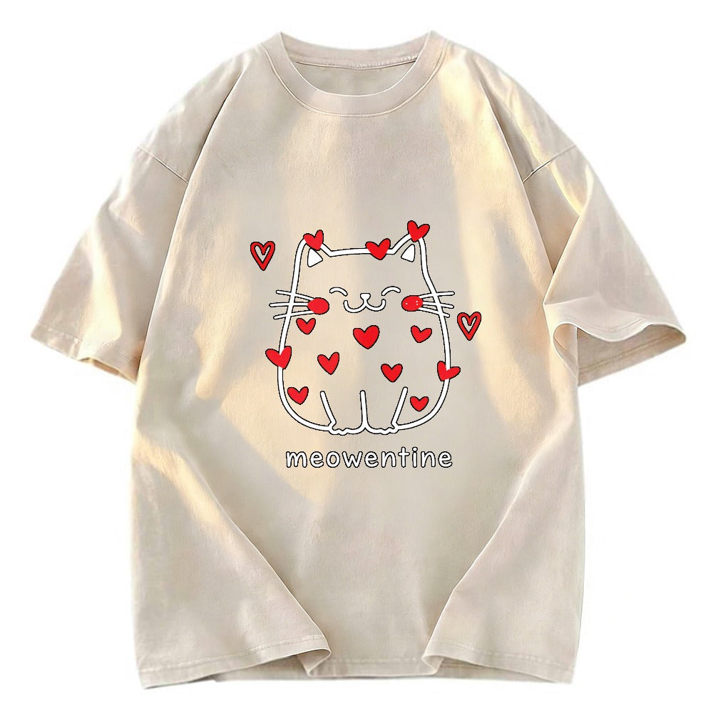 Tokyosol Funny Valentine's Day Kitten Washed T-Shirt