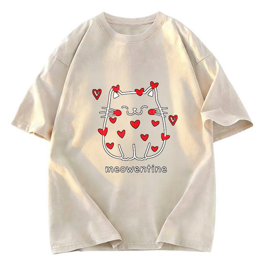 Tokyosol Funny Valentine's Day Kitten Washed T-Shirt