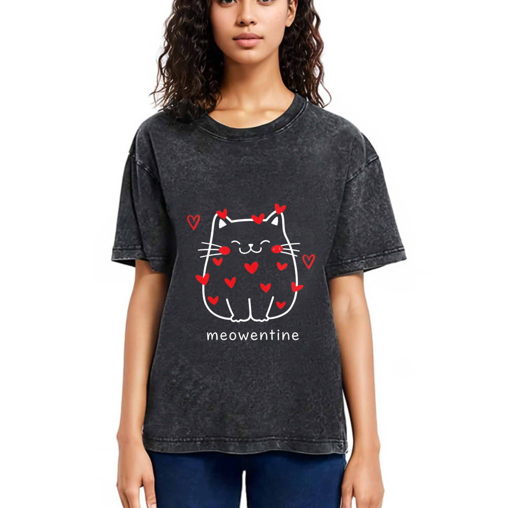 Tokyosol Funny Valentine's Day Kitten Washed T-Shirt