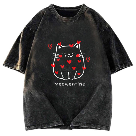 Tokyosol Funny Valentine's Day Kitten Washed T-Shirt